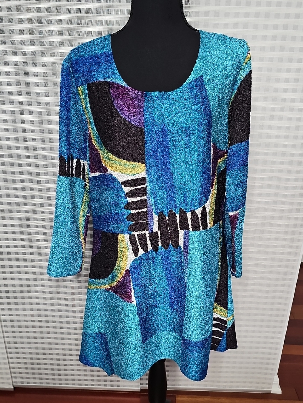 Vibrant Turquoise Blue Abstract Pattern Tunic
